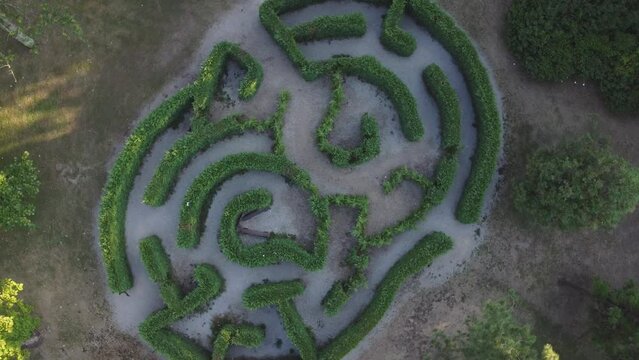 Aerial view of a maze in the Else Kientzler Botanical Garden (Sarchi).