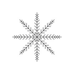 Geometric snowflake vector line illustration. Winter holiday freehand drawing. Hand drawn linear icon. Festive design for print, banner, poster, postcard, Christmas, New Year greeting card.