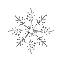 Hand drawn snowflake vector one line continuous illustration. Winter holiday freehand drawing. Minimal linear icon. Festive design, print, banner, poster, postcard, Christmas, New Year greeting card.