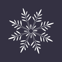 White snowflake vector one line continuous illustration. Winter holiday freehand drawing.Hand drawn linear icon. Festive design for print, banner, poster, postcard, Christmas, New Year greeting card.