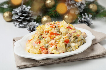 Concept of New year food, tasty Olivier salad