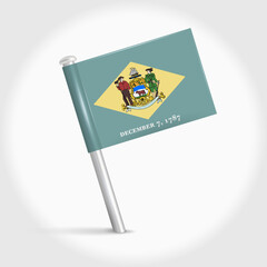 Delaware map pin flag. 3D realistic vector illustration