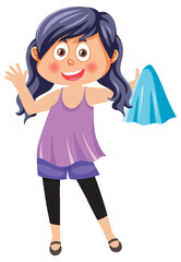 Cartoon girl holding rag for cleaning