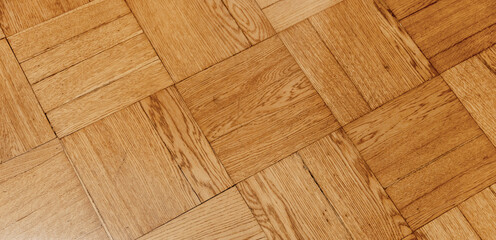 Vintage used parquet made of oak wood planks