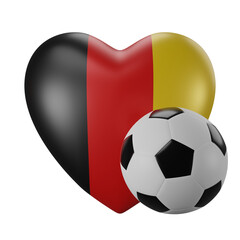 Obraz premium Heart shaped model with Germany flag colored and soccer ball. 3D rendering. World cup 2022
