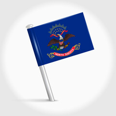 North Dakota map pin flag. 3D realistic vector illustration