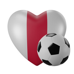 Heart shaped model with Japan flag colored and soccer ball. 3D rendering. World cup 2022