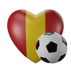 Obraz premium Heart shaped model with Spain flag colored and soccer ball. 3D rendering. World cup 2022