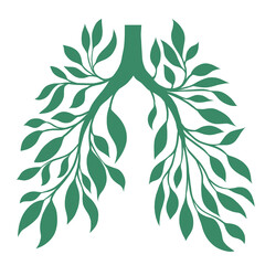 Vector logo human lungs from leaves and branches. Clean natural air. Save the earth and the environment. Silhouette of healthy human organ