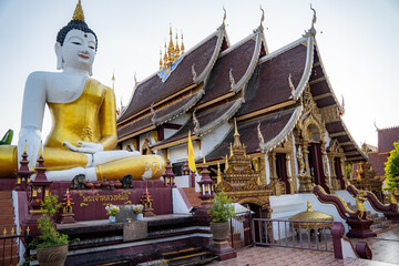 giant buddha so huge as the building in front of a temple in chiang mai, thailand, asia (Wat...