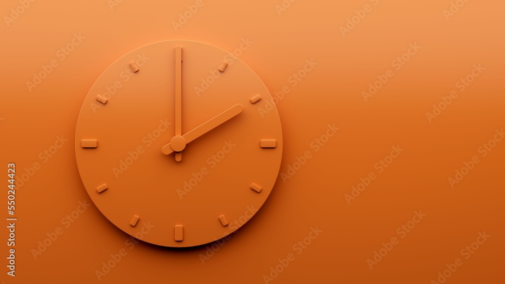 Poster 3d rendering of minimal orange clock 02:00. two o'clock abstract minimalist wall clock 14:00 or 2:00