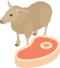 Sheep meat icon isometric vector. Fresh meat tenderloin with bone and sheep icon. Food theme