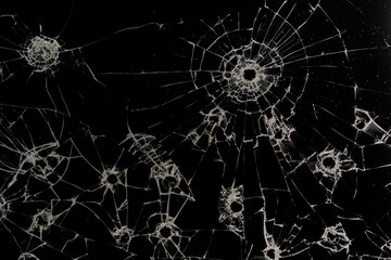 group of bullet holes on the glass abstract background window