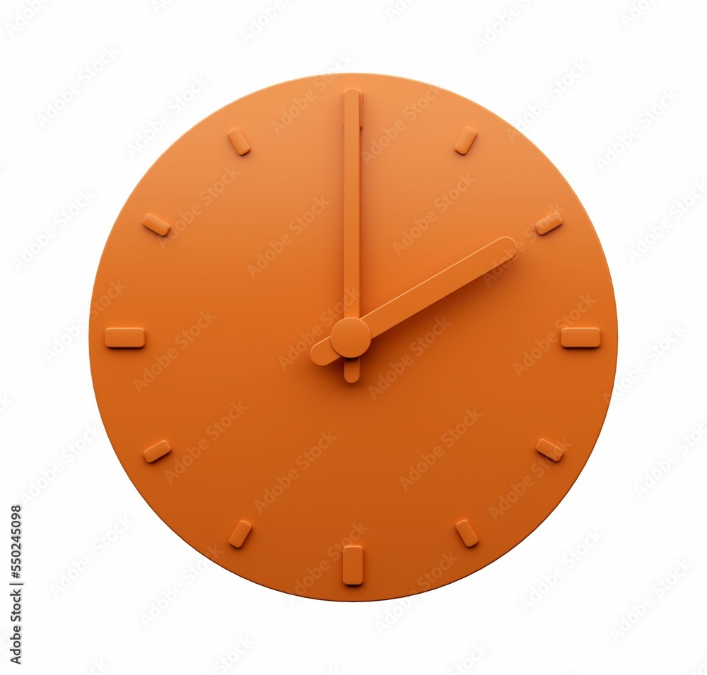 Poster 3d rendering of minimal orange clock 02:00. two o'clock abstract minimalist wall clock 14:00 or 2:00