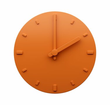 3d rendering of Minimal Orange clock 02:00. Two o'clock abstract Minimalist wall clock 14:00 or 2:00