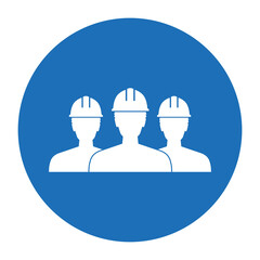 Ein kreisrundes Icon von drei Bauarbeitern mit Helmen