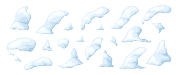 Set of snow. Elements for ui design game. Snowy in cartoon. Ice age in vector illustration