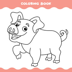 Fototapeta na wymiar Coloring Page With Cartoon Pig