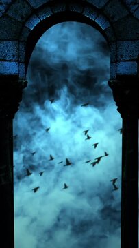 vertical video - Flock of bird  Through The Clouds On Dark Blue Night Sky