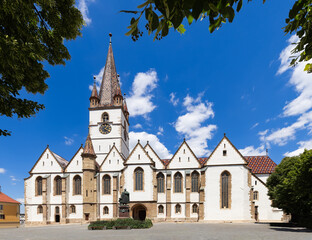 Fototapeta premium Lutheran Cathedral was built in 14th century on location of another 12th-century church. For three centuries it served as burial place for mayors, earls and other personalities from Sibiu, Romania