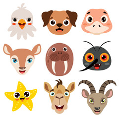 Set Of Cartoon Animal Heads