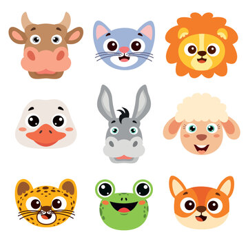 Set Of Cartoon Animal Heads