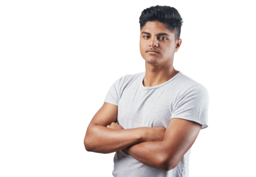Studio shot of a young man posing isolated on a transparent png background