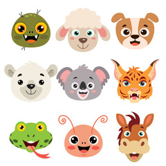 Set Of Cartoon Animal Heads
