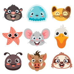 Set Of Cartoon Animal Heads