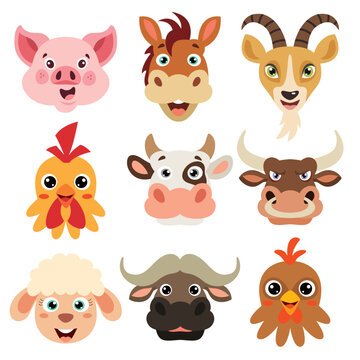 Set Of Cartoon Animal Heads