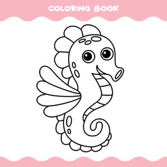 Coloring Page With Cartoon Sea Horse