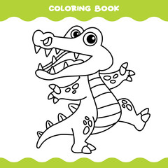 Coloring Page With Cartoon Crocodile