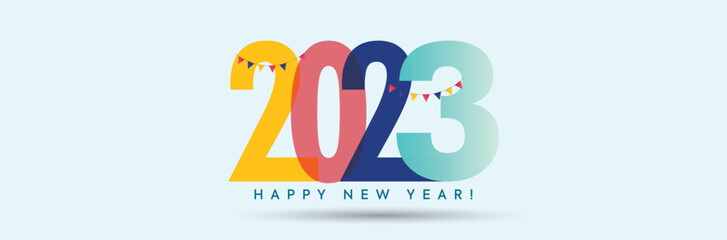 2023 new year. 2023 New Year numbers with gradient colorful website banner. 2023 Happy New Year text design for cover photo. Number design template. Greeting banner template. Happy New Year cover.