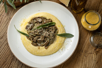 delicious fried liver with polenta and Parmesan cheese
