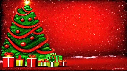 Christmas background with Christmas tree and gifts Multicolored wallpaper.