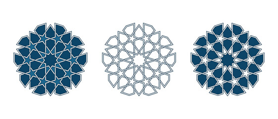 Set of Islamic traditional rosettes for greetings cards decoration and design isolated on white backgrounds. Vector illustration.