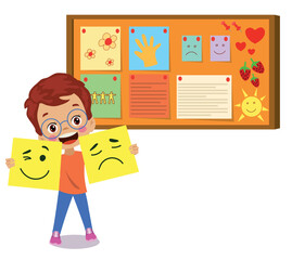 Cork board with paper notes and children picture