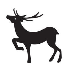 Vector cartoon stag big antlers illustration. Male deer black silhouette.