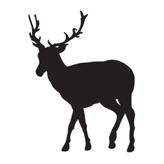 Naklejka na ściany i meble Vector cartoon stag big antlers illustration. Male deer black silhouette.