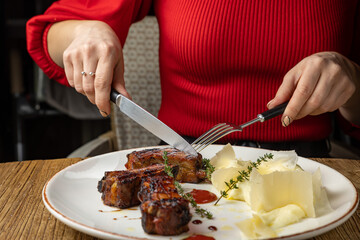 delicious fried ribs in sauce
