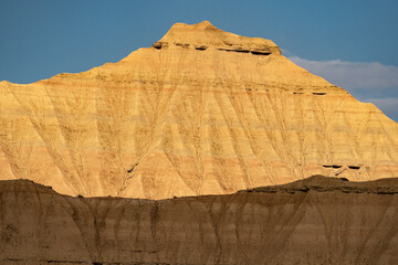 Fototapeta na wymiar Rock textures on eroded mountains in the desert area of Las Bardenas Reales in Navarra, Spain