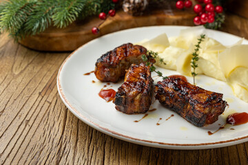 delicious fried ribs in sauce
