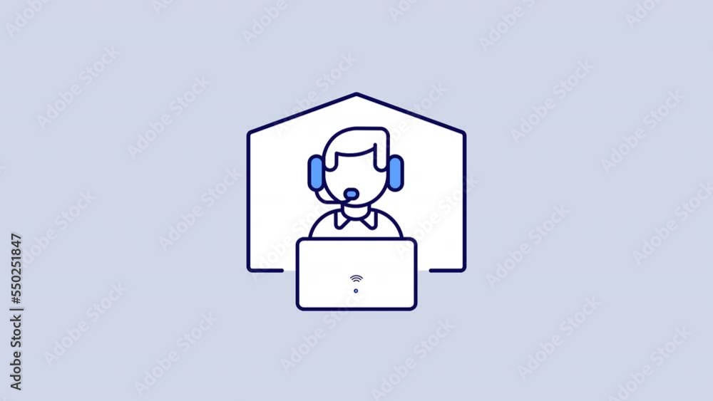 Poster animated remote workplace color icon. home business office. freelance workflow. seamless loop hd vid