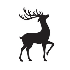 Fototapeta na wymiar Vector cartoon stag big antlers illustration. Male deer black silhouette.