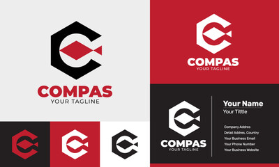 Hexagon compass flat design modern logo template