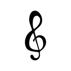 Fototapeta premium Hand drawn musical symbol, doodle treble clef. Isolated on white background.
