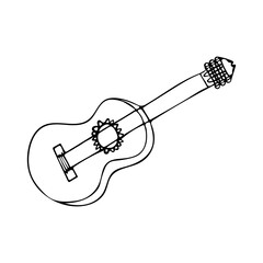 Hand drawn musical instrument, doodle guitar. Isolated on white background.