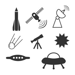 Space icon. Astronomy and space ship set and line vector ilustration.