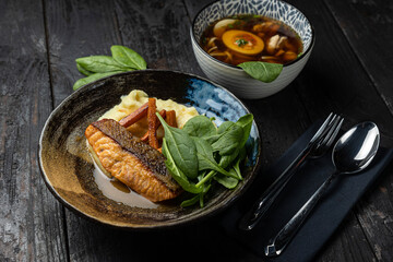 delicious fried fish in a restaurant
