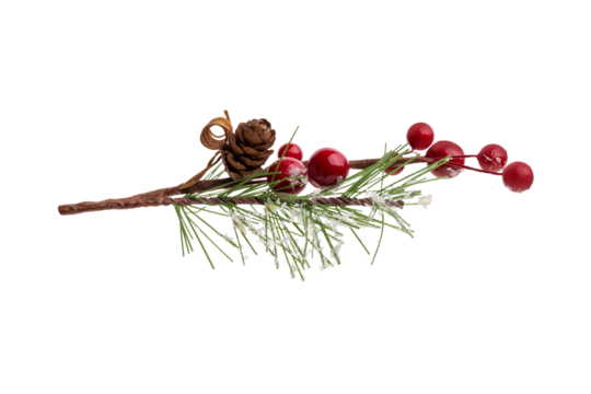Fir branch, with branches of red berries and snow isolated. christmas tree.Christmas green spruce branch. green fir tree branch, isolated on transparent background png
